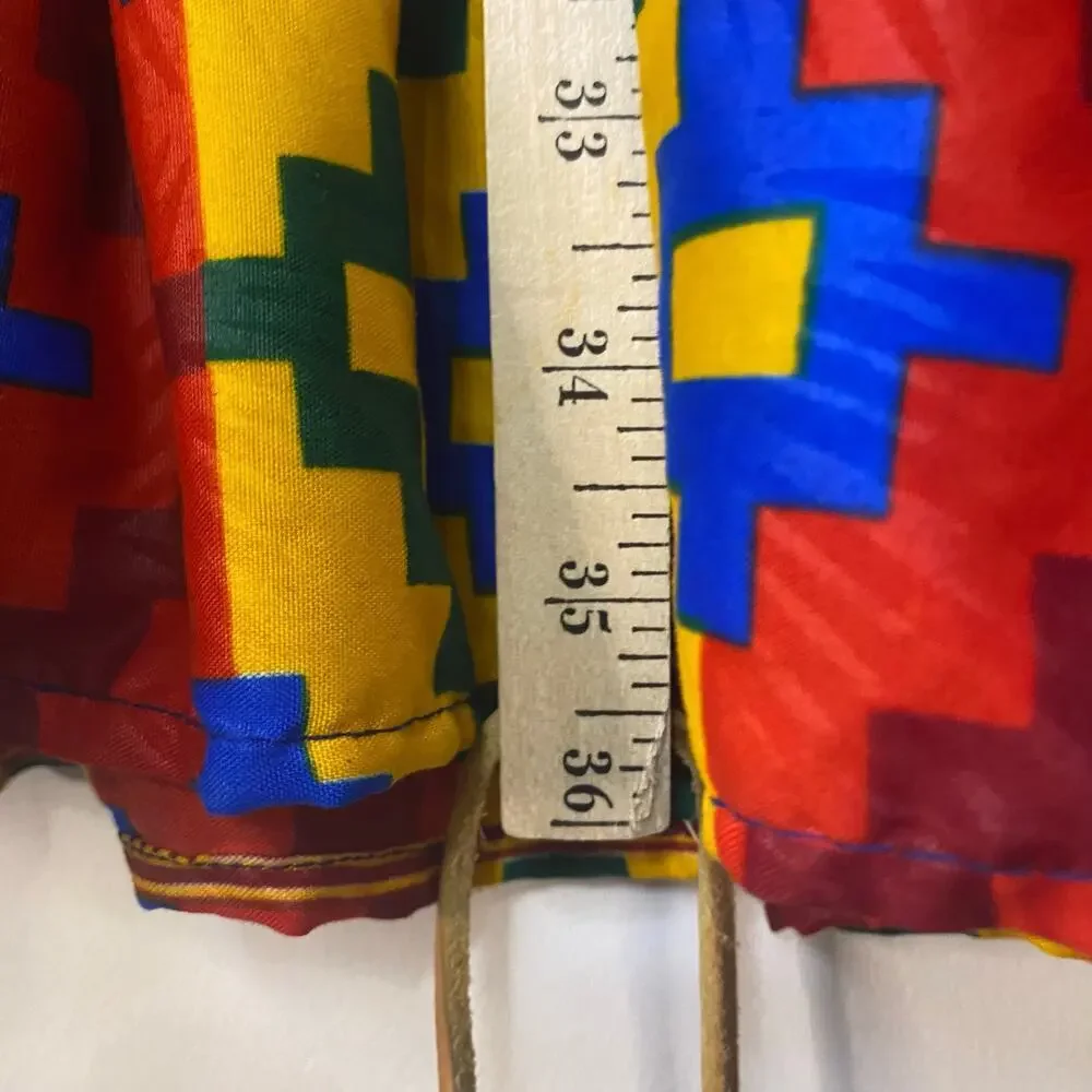 Lapogee African Print Kaftan Colorful Summer Dress Ruffles Size Medium Lagenlook